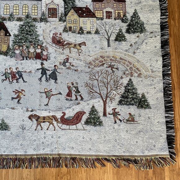 Mohawk Throw Blanket Tapestry Winter Scene Snow Fringe Christmas Holiday 56x51 - Picture 6 of 11